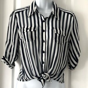 Striped Button Down Blue and White Blouse by Papaya Size Small